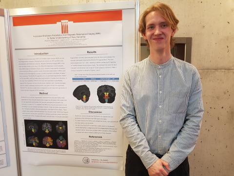 MS student Magnús Magnússon presented his poster entitled "Automated Brainstem Parcellation from Magnetic Resonance Imaging (MRI) for Better Understanding of Rare Dementia" at the 4th Innovation in Health Sciences conference at UI. November 15, 2019.